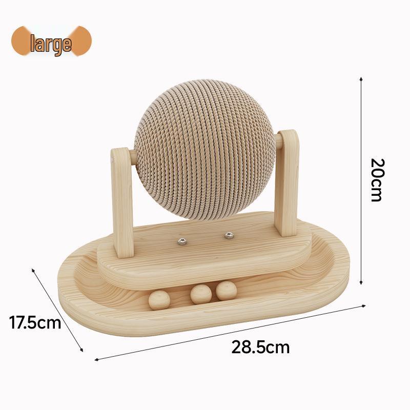 Sisal Cat Scratch Ball Toy with Solid Wood Stand - Boredom Relief & Wear-Resistant Design