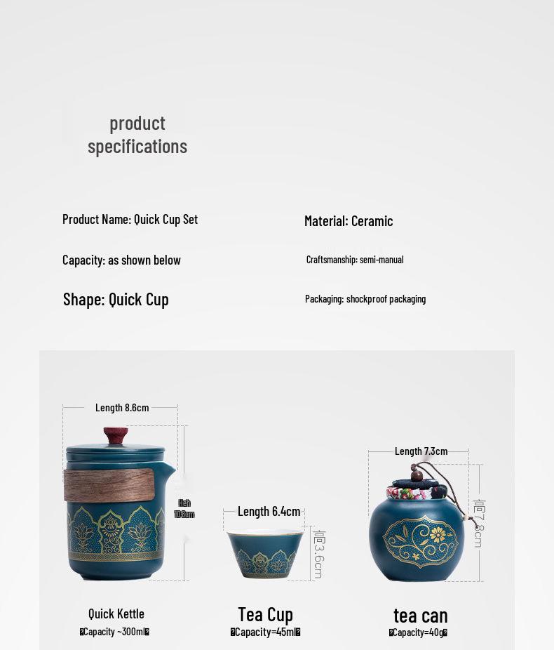 Ancient Charm Ceramic Travel Tea Set: Quick-Brew Pot with Three Cups for Outdoor Use - Customizable Logo Gift