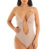 Woman Deep V Bodysuit Clear Strap Backless Plunge Thong Push Up Padded Bra Body Shaper Suit