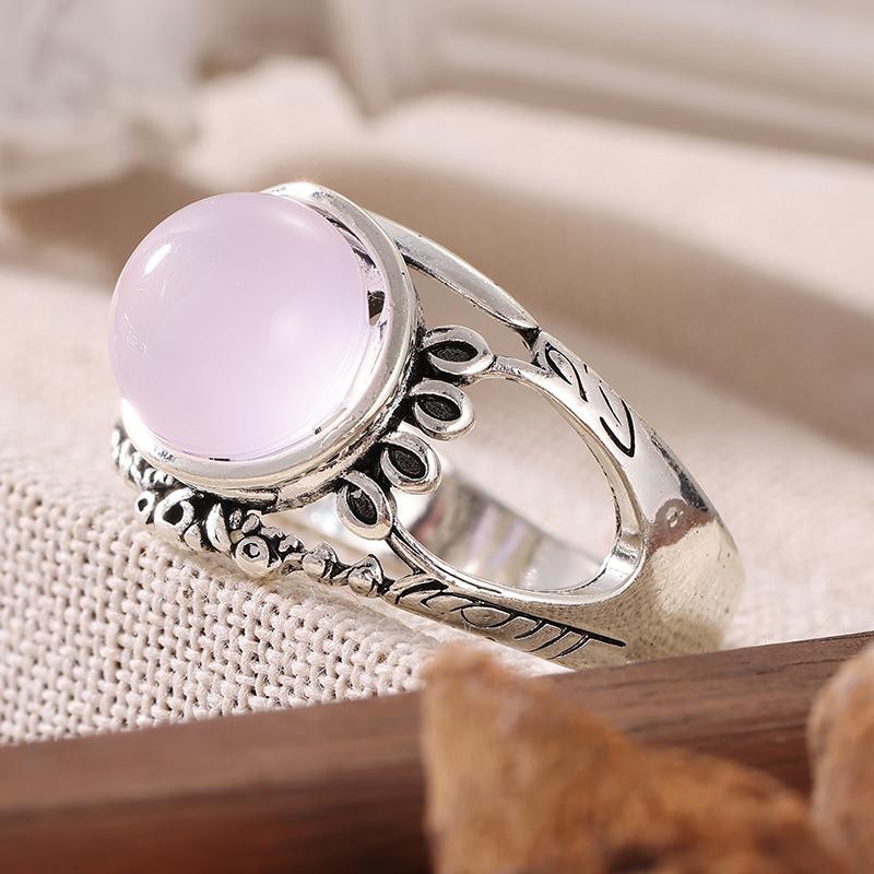 Vintage Inlaid Pink Stone Women's Ring Sparkling CopperColor Hand Carving Daily Wear Party Jewelry Anniversary Gift