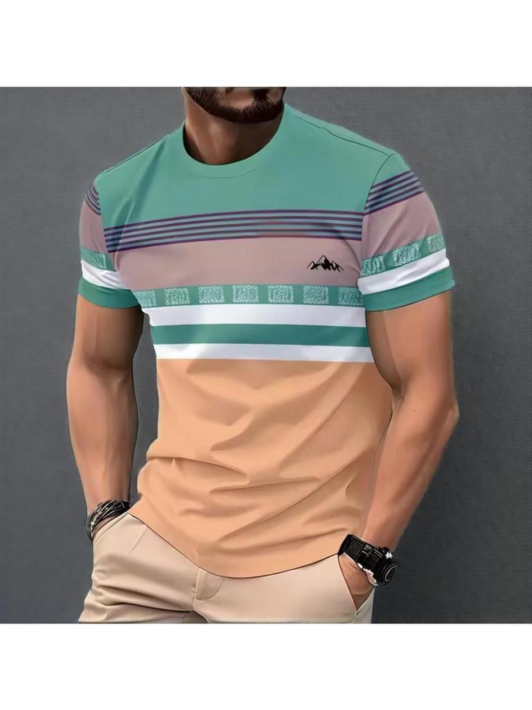 Classic Men's 3D Printed T-shirt Stripe Print Summer Outdoor Round Neck Short Sleeve Tops Street Loose T-Shirt Male Oversized Clothing