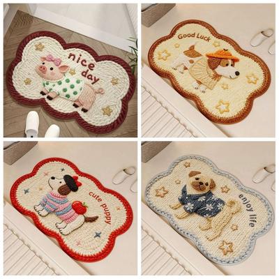 Woven Texture Puppy Mat Cartoon Design Non-Slip Rug New Diatom Mud Mat  Bathroom Use