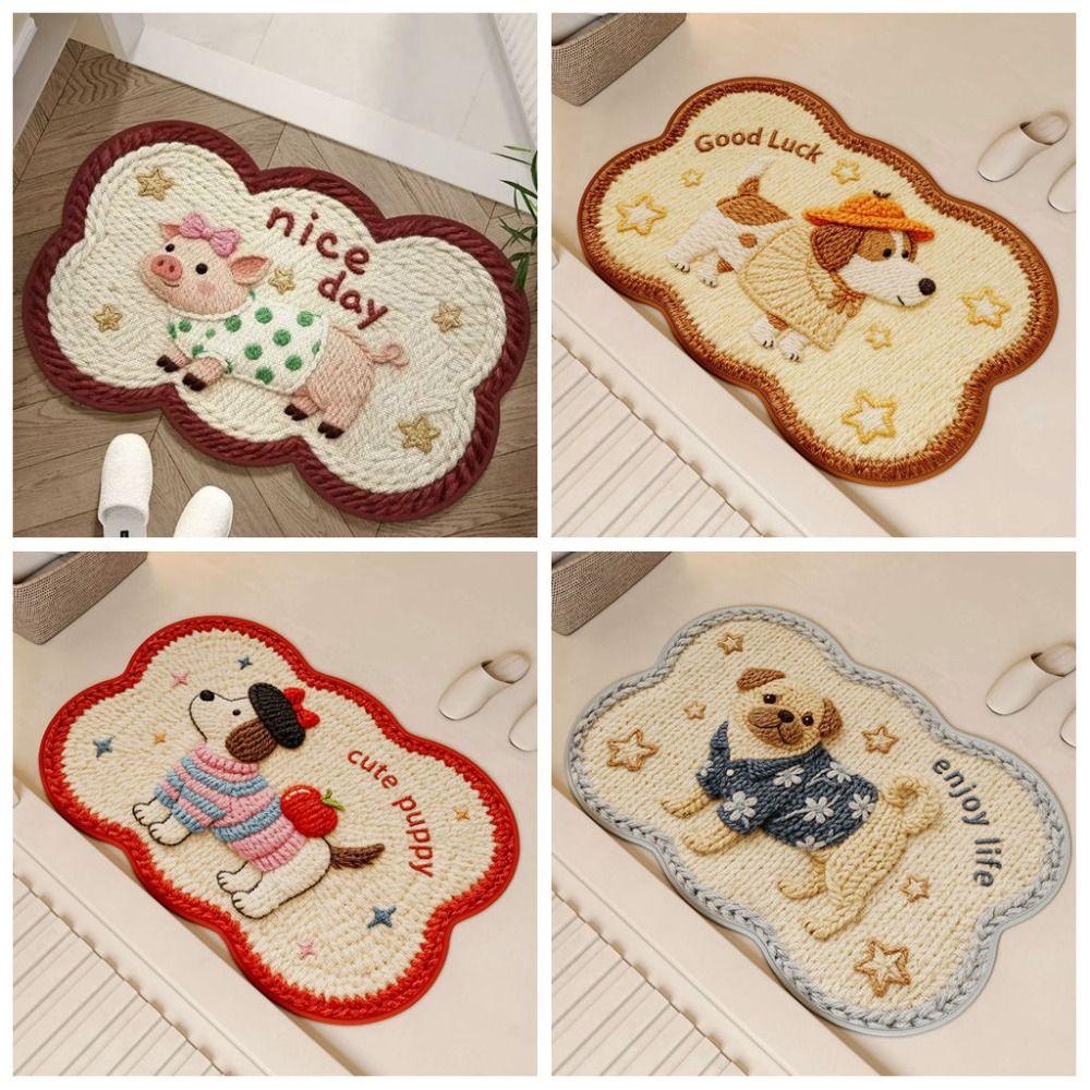 New 40*60cm Diatom Mud Mat Cartoon Design Woven Texture Puppy Mat Absorbent Material Quick-Dry Feature Non-Slip Rug Bathroom Use