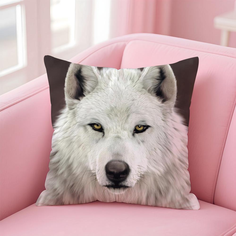 Majestic Animal Art White Wolf Cushion Cover Pillowcase Short Plush Invisible Zipper Room Sofa Cushion Cover