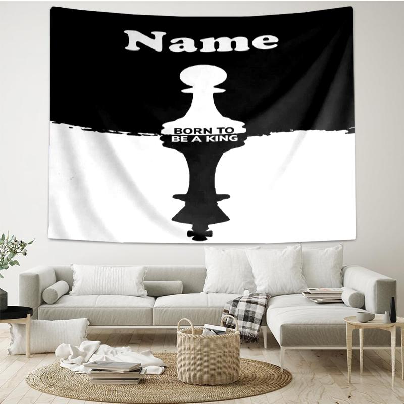 Custom Name Chess Print Tapestry, Backdrop, Easy Setup, Ideal for Bedroom, Office & Living Room, with Aesthetic Wall Hanging Decor.