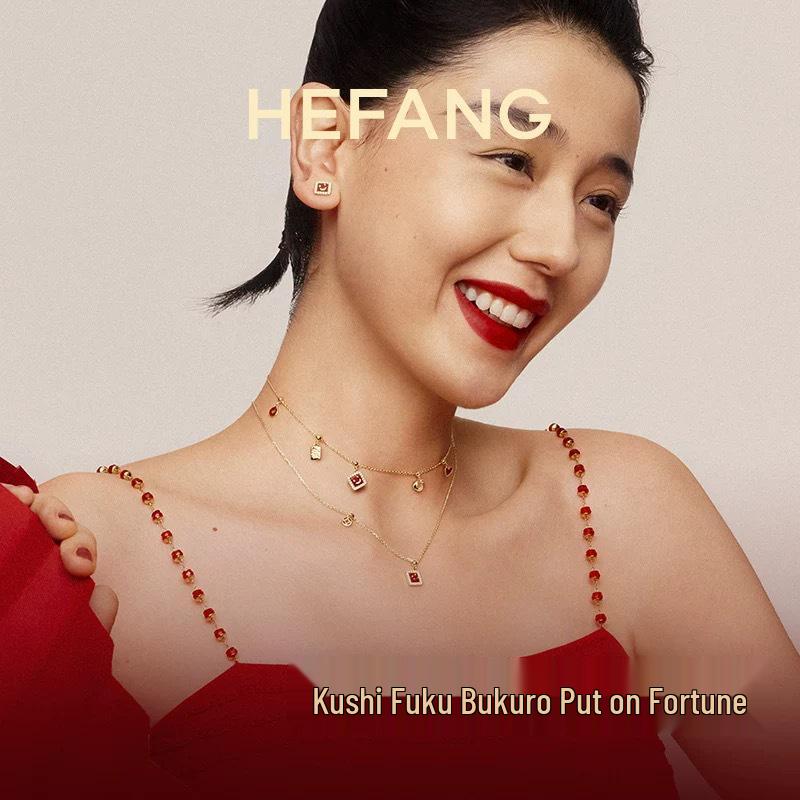 HEFANG Cute Five Blessings Necklace: Smiling Face Enamel Pendant for Women, High-End Luxury Clavicle Chain Fashion Accessory