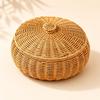 Wicker Basket with Lid Textured Weave Lidded Rattan Basket Multipurpose Rustic Design
