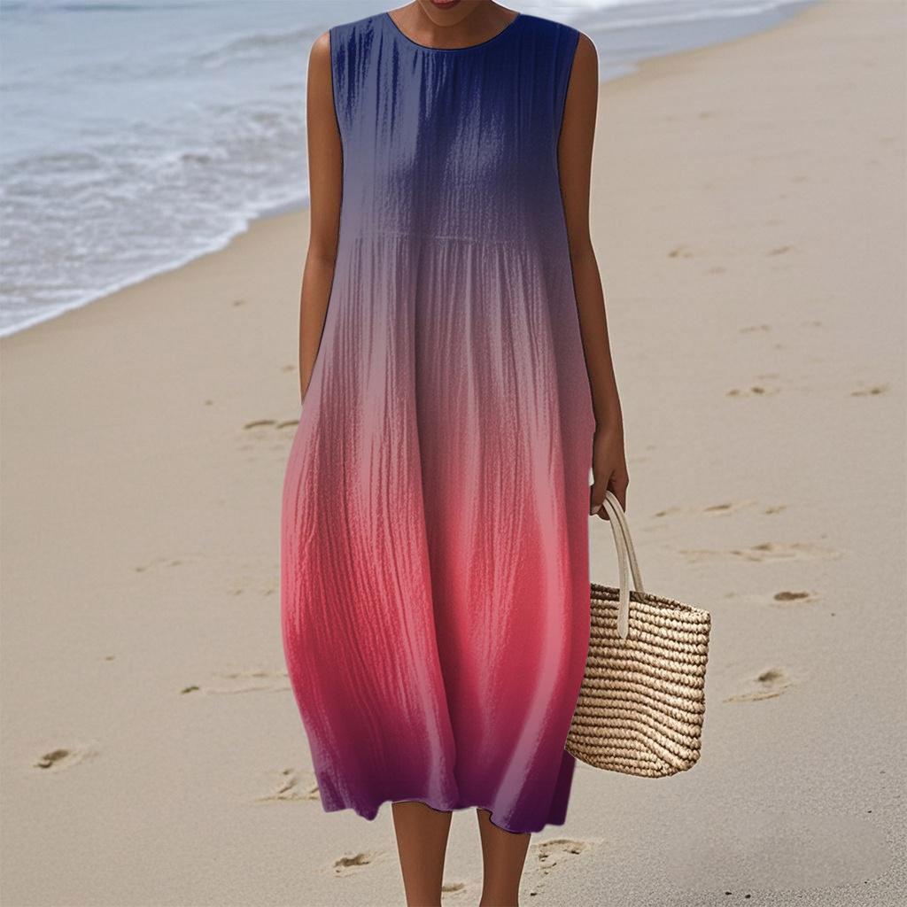 Women's Fashion Casual Sleeveless Round Neck Gradient Elegant Temperament Dress