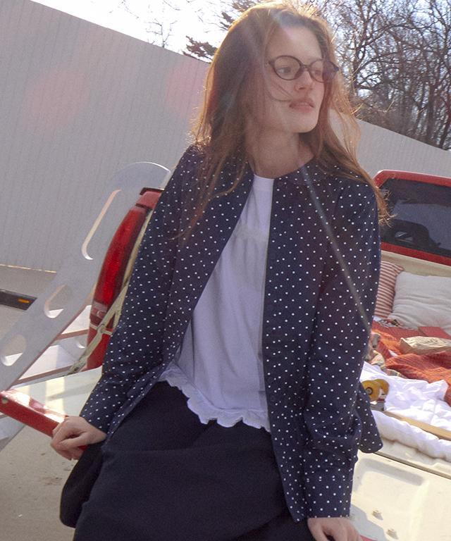 RONRON Polka Peplum Blouse Dot Navy