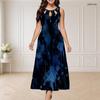 Women s Plus Size Round Neck Triple Keyhole Cutout Sleeveless Dark Blue Printed Maxi Dress