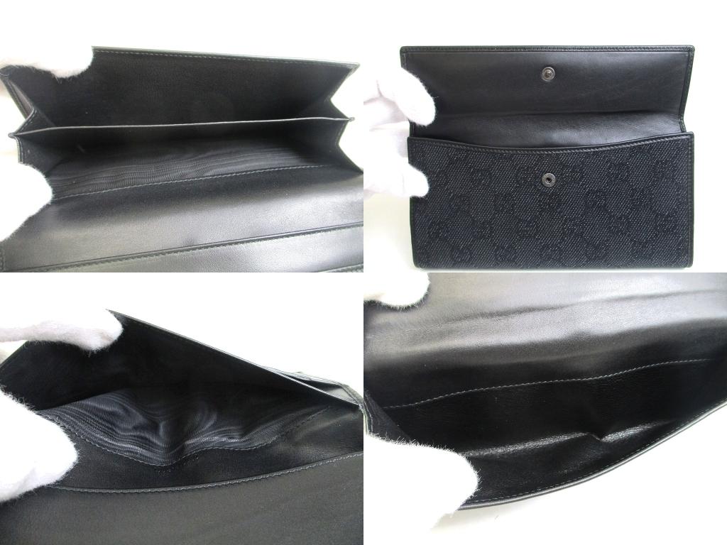 Authentic GUCCI Black GG Denim Canvas Leather Horse bit Flap Wallet #a993  Refurbished