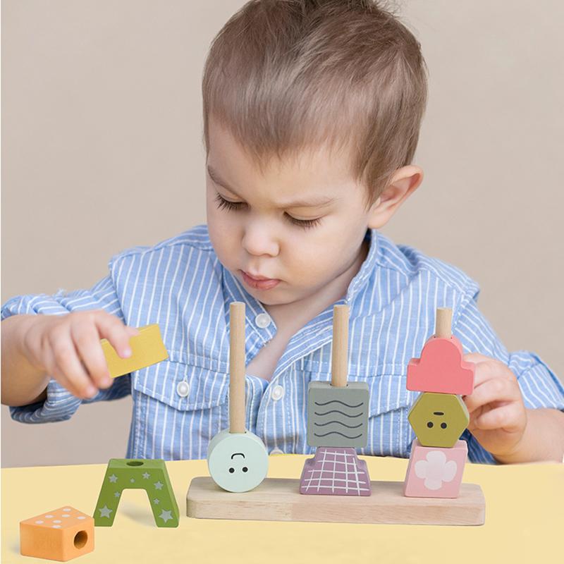 Kids Color Shape Stacked Matching Game Montessoris Wooden Toys Fine Motor Skills Puppet Hat Face Match Creative Educational Toys