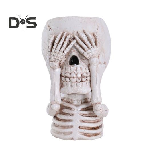 Resin Planter Pot Skull Halloween Skeleton Figurine Flowerpot Indoor Outdoor Succulents Plants Container Home Balcony Garden Decoration