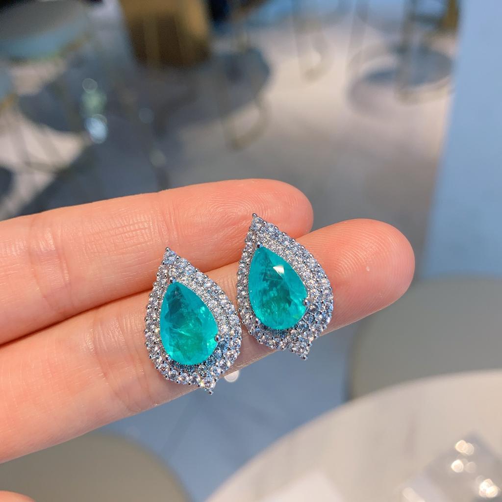 Jewelry Water Drop Pendant Water Drop Stud Earrings Simulation Paraiba Pendant Stud Earrings Jewelry Set