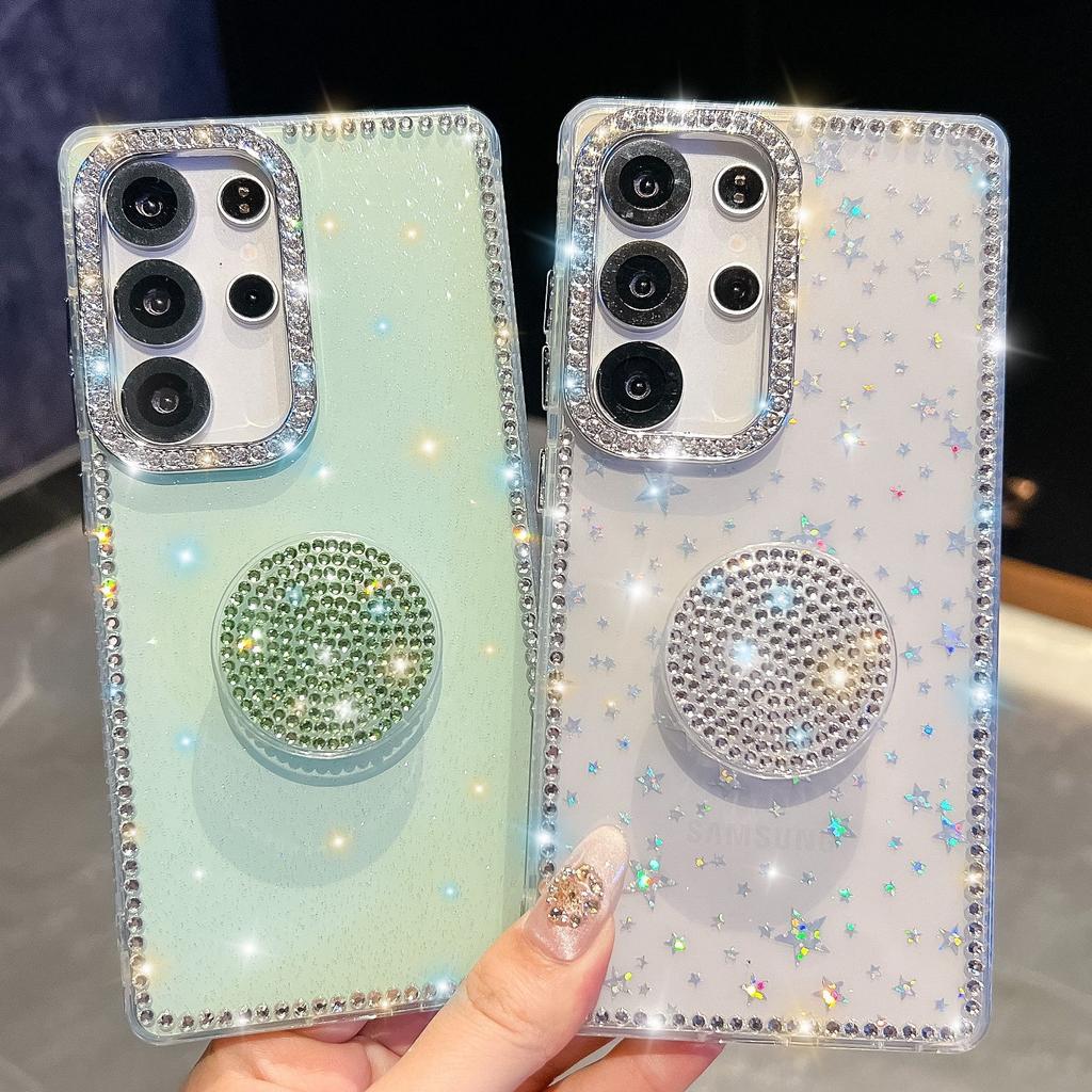 Gem Love Stand Is Suitable for Samsung S25 Ultra Mobile Case Flash Diamond S24 Flash Powder A56 Fashion A17