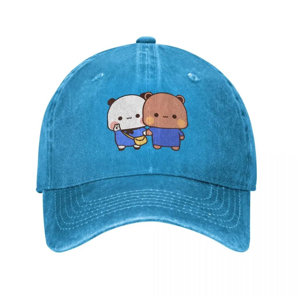 DuDu Bear and BuBu Panda Twining In Blue Baseball Cap Luxury Woman Cap Sunscreen Golf Cap Girl Mens