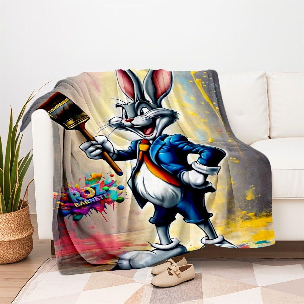 "Looney Tunes Bugs Bunny Art Print - Colorful Canvas Poster"Blanket Flannel Throw Blanket for Sofa, Bed, Travel, Camping, Office