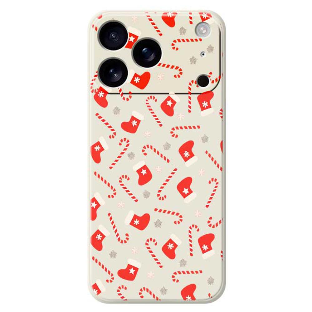 For iPhone 17 Pro Case Red Canes and Stockings Pattern Printing Straight Edge TPU Phone Back Cover