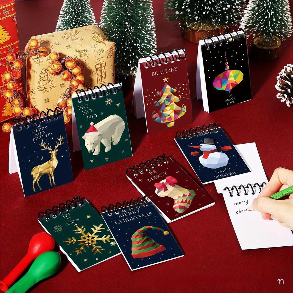 8pcs Christmas Coil Notepads, Festive Paper Journals with Perforated Pages, Ideal for Holiday Gifts and Friends - Assorted Seasonal Designs