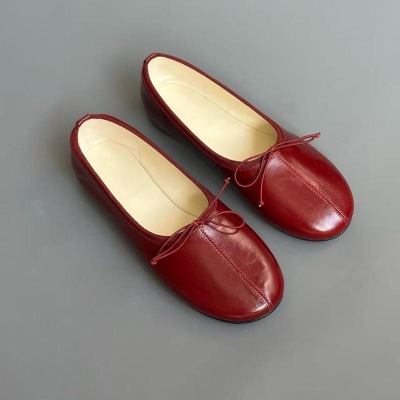 Retro Genuine Leather Round Toe Bow