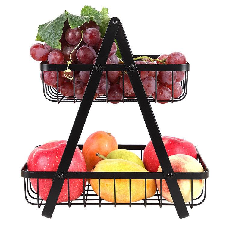 

Folding Double Layer Portable Wrought Iron Basket Kitchen Storage Basket Shelf Storage Rack Fruit Basket чорний