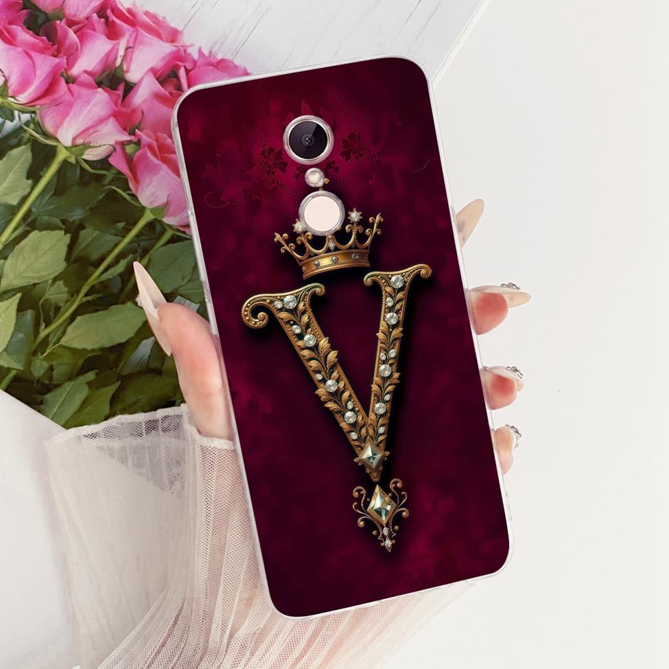 For Redmi 5 Case Cover Transparent Luxury Crown A-Z Letters 2D Flat Pattern Soft Casing For Redmi MDG1 MDI1