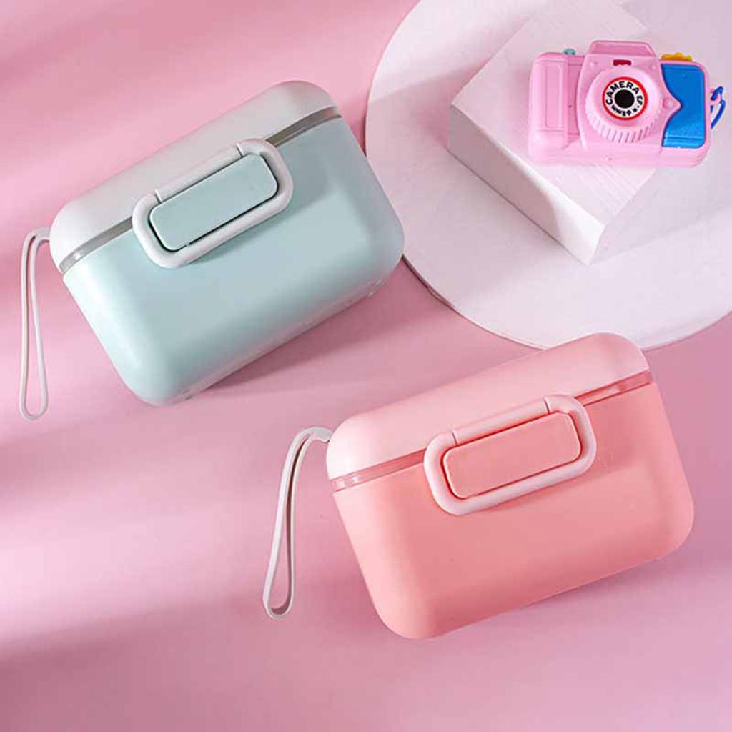 Milk Powder Storage Box PP Shell BPA Free Portable Baby Milk Powder Container Box with Lanyard Pink