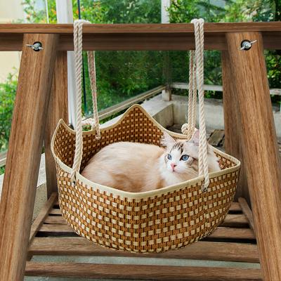 Bahar ve Yaz Kedi Hamağı Yaz Uyku Serin Yuva Matı El Yapımı Hasır Kedi Dokuma Evcil Hayvan Kedi Yuvası Rattan Kedi Yuvası