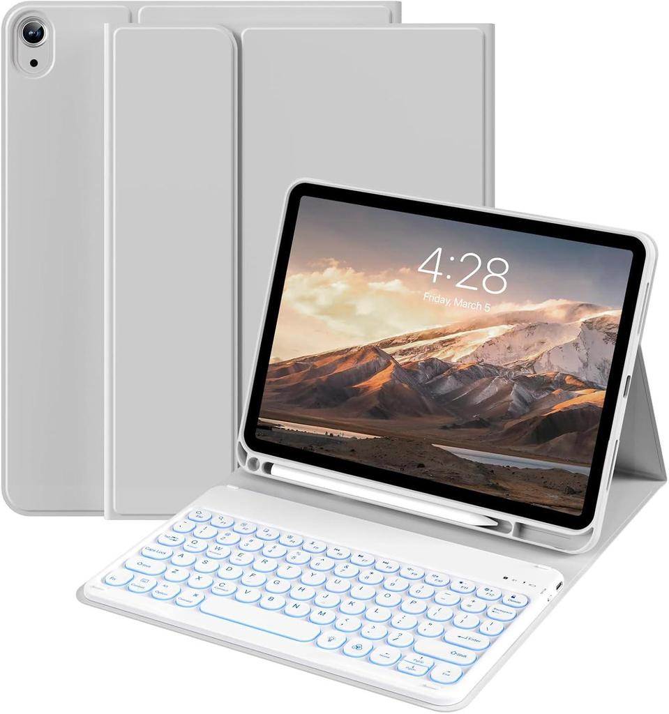 iPad Air 11th Gen Leather Case with Magnetic Backlit Keyboard and Pen Holder - Fits Pro 11/10.9