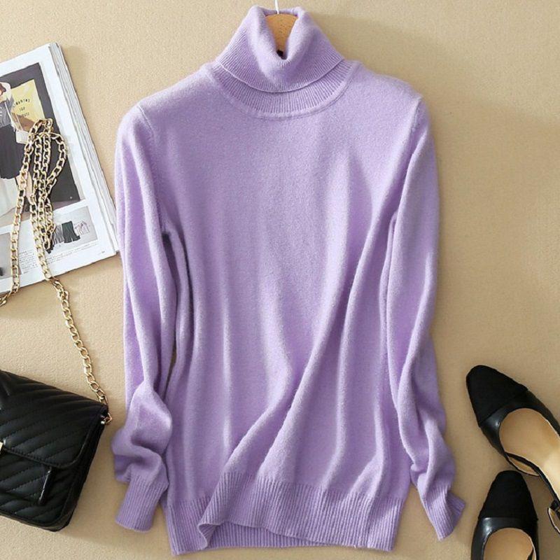 Women's Winter Slim Sweater Knit Turtleneck Soft Cashmere Wool Long Sleeve Pullover