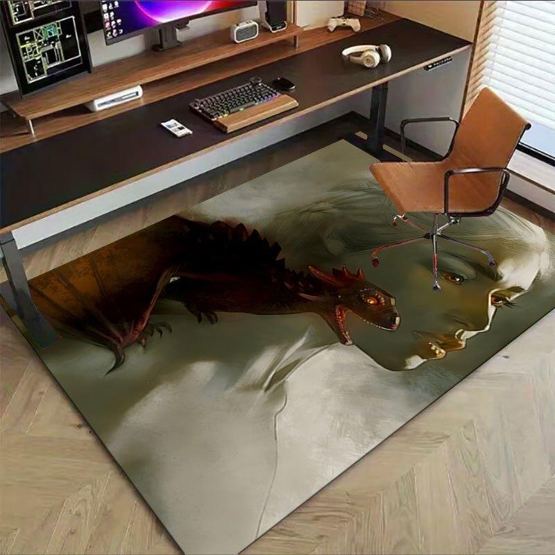 1pc Fire and Blood Office Carpet Chair Mats, Home Decor Mat Fantasy Theme Mat Durable Mat, Dragon Decor,Suitable for Fantasy Theme Lovers