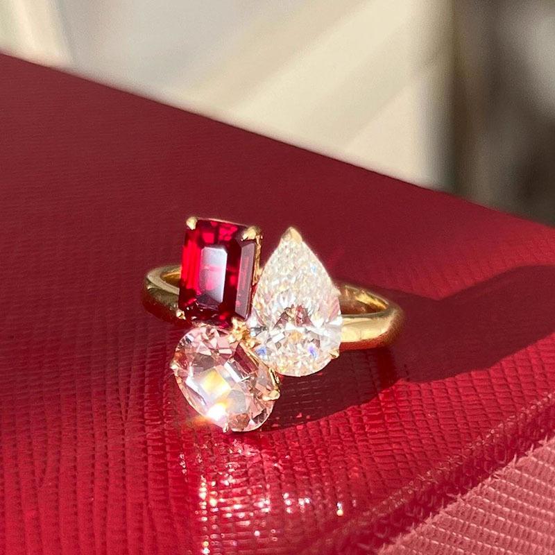 Hip hop style high-end three piece sparkling diamond rings clear blue water droplet index finger ring party  gifts