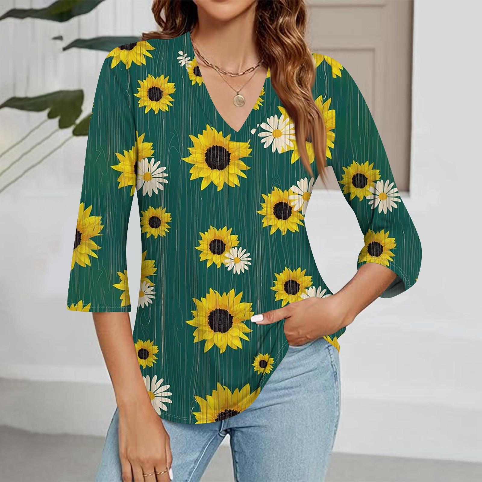 

Женский модный топ с v-образным вырезом и градиентным принтом, рукав три четверти S