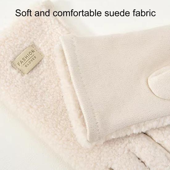 Guanti invernali da donna in camoscio, caldi, morbidi, touch screen, tinta unita, antivento, foderati in peluche