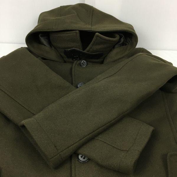 JOURNAL STANDARD Wool Short Coat Olive Men's S with Hood and Leather Belt(USED)