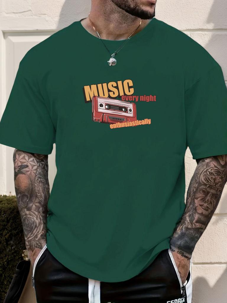 Mens Music Tape Graphic TShirt Summer Soft Comfort Fit Oversized Daily Wear Tee