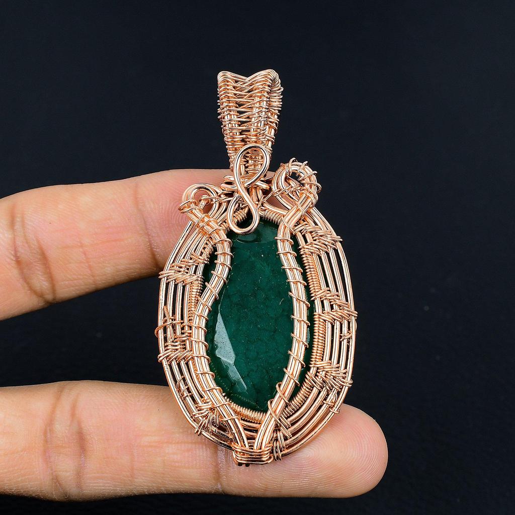 Emerald Pendant, 999 Copper Wire Wrapped Pendant Gemstone Jewelry, Handmade Pendant Amazing Jewelry, Gift For Her