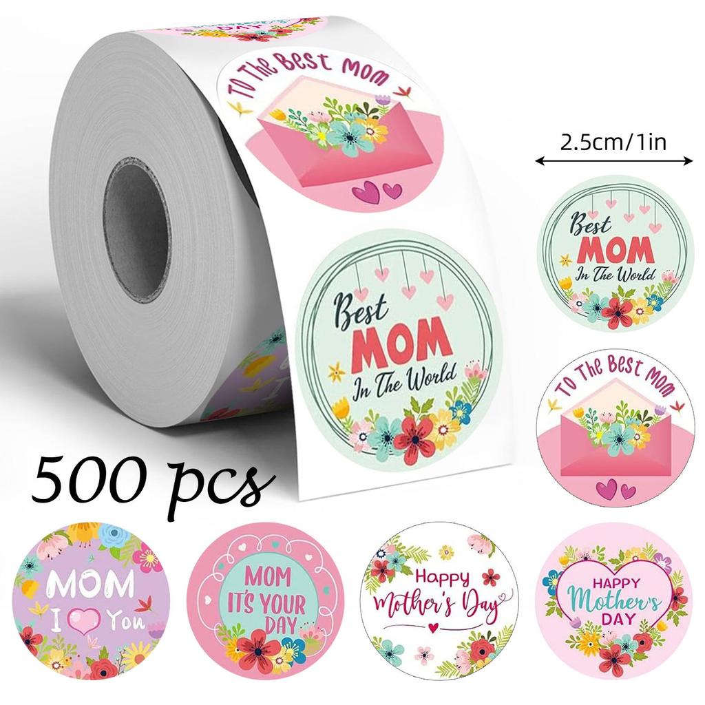 500 Labels/Roll Mother's Day Doodle Stickers Festival Gift Wrapping Adhesive Labels