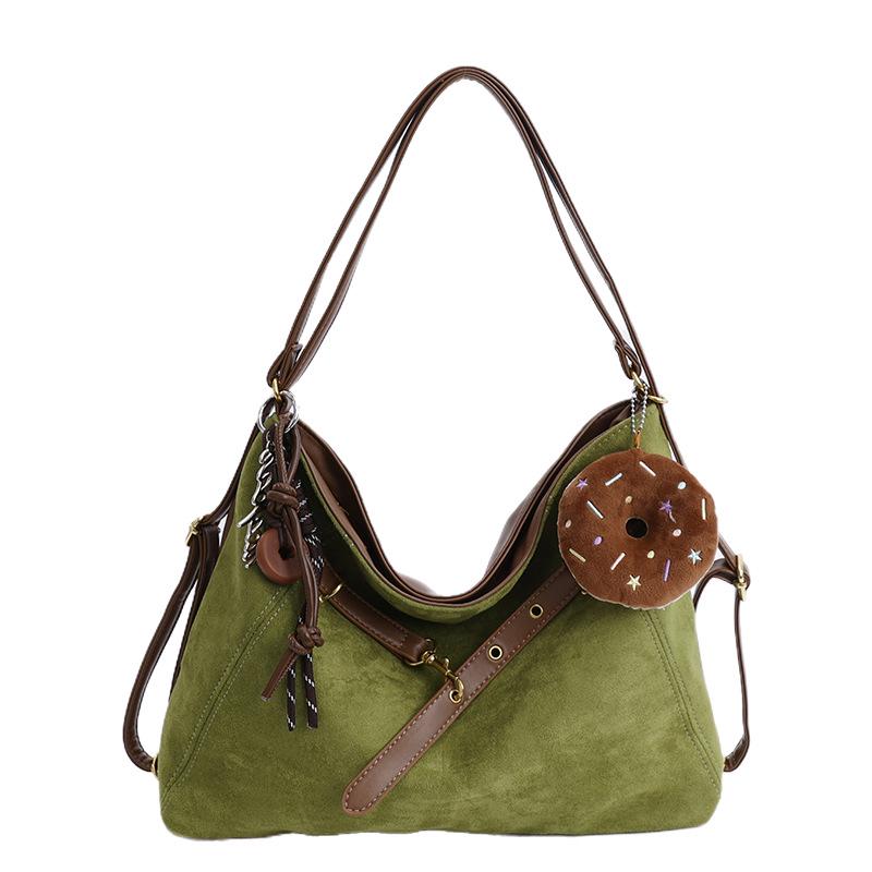 

Women s Autumn/Winter Suede Commuter Tote & Backpack: Versatile Light Luxury for Single or Double Shoulder Carry Without Pendant зелений