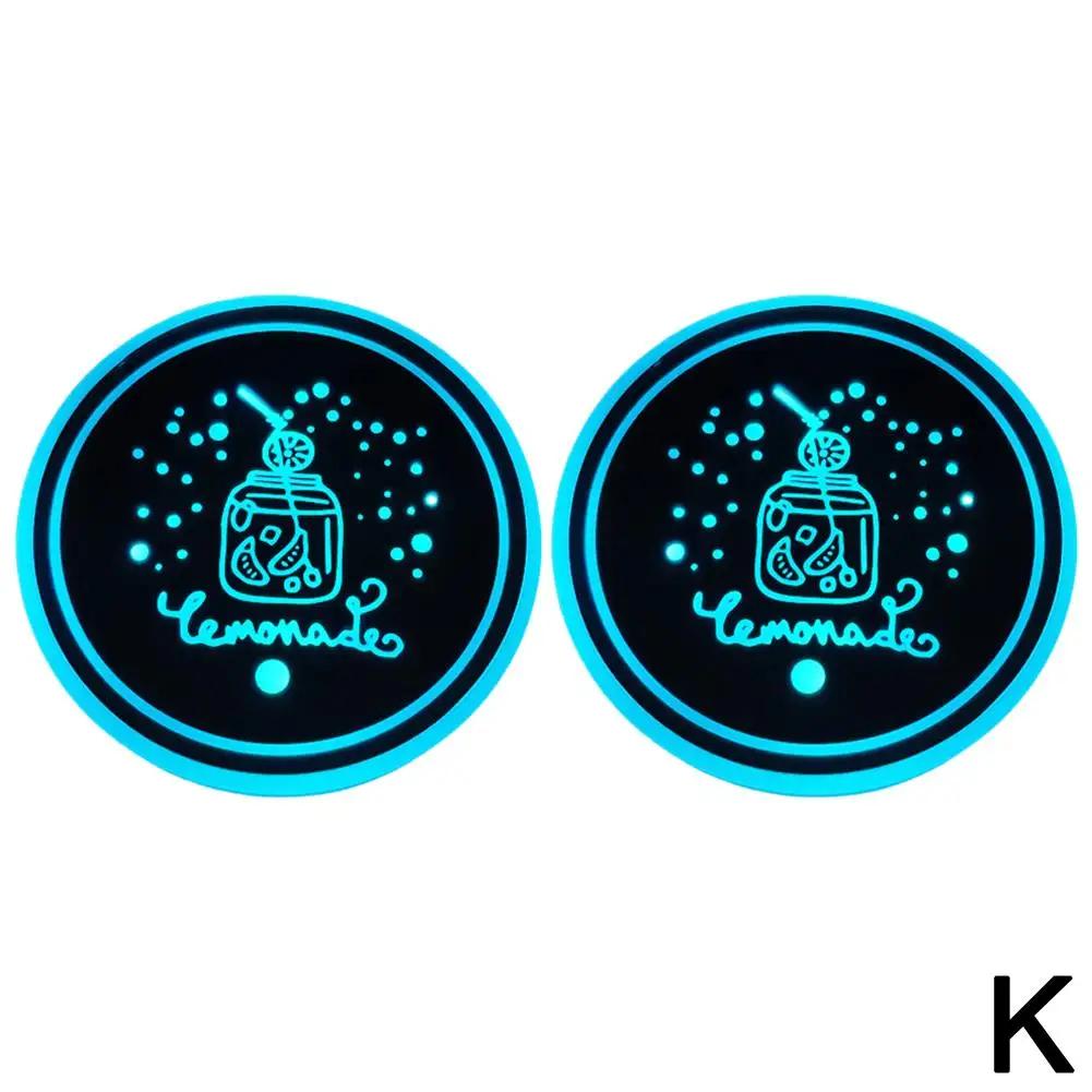 2PCS 7 Color Car LED Luminous Water Coaster Car Cup Holder Interior Decoration Atmosphere Non-slip Coaster Light Mat Bottle I6O4