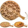 24 Holes Round Acacia Wood Deviled Egg Platter with Handle, Deviled Egg Tray Holder for Easter, Gathering, Thanksgiving & Parties
