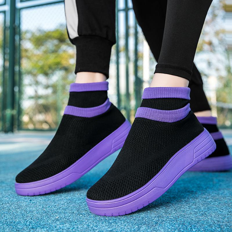 Women Shoes Casual High-Top Flats Couples Platform Sneakers Slip-On Socks Shoes for Men
