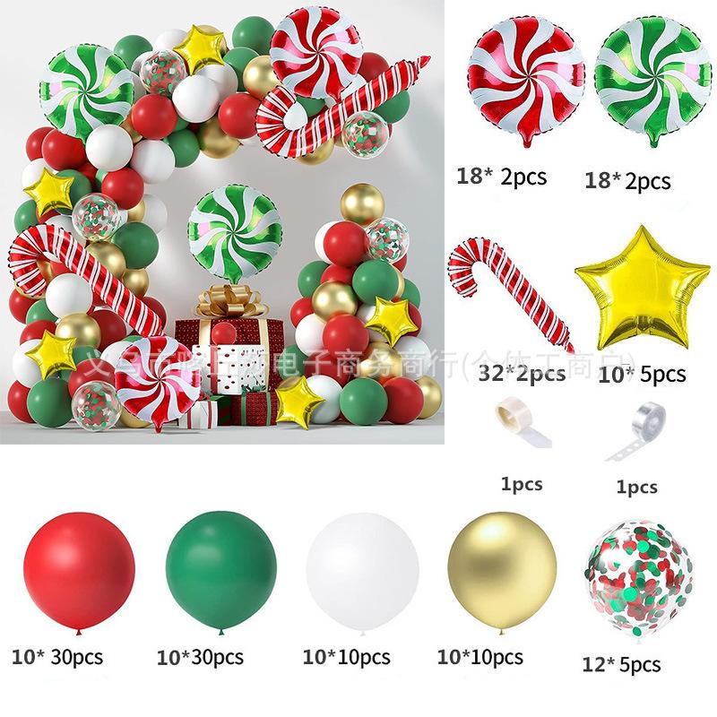 Weihnachtsballon-Set, Zuckerstange, Elch, Lebkuchenmann, Kranz, Gewölbte Partydekoration