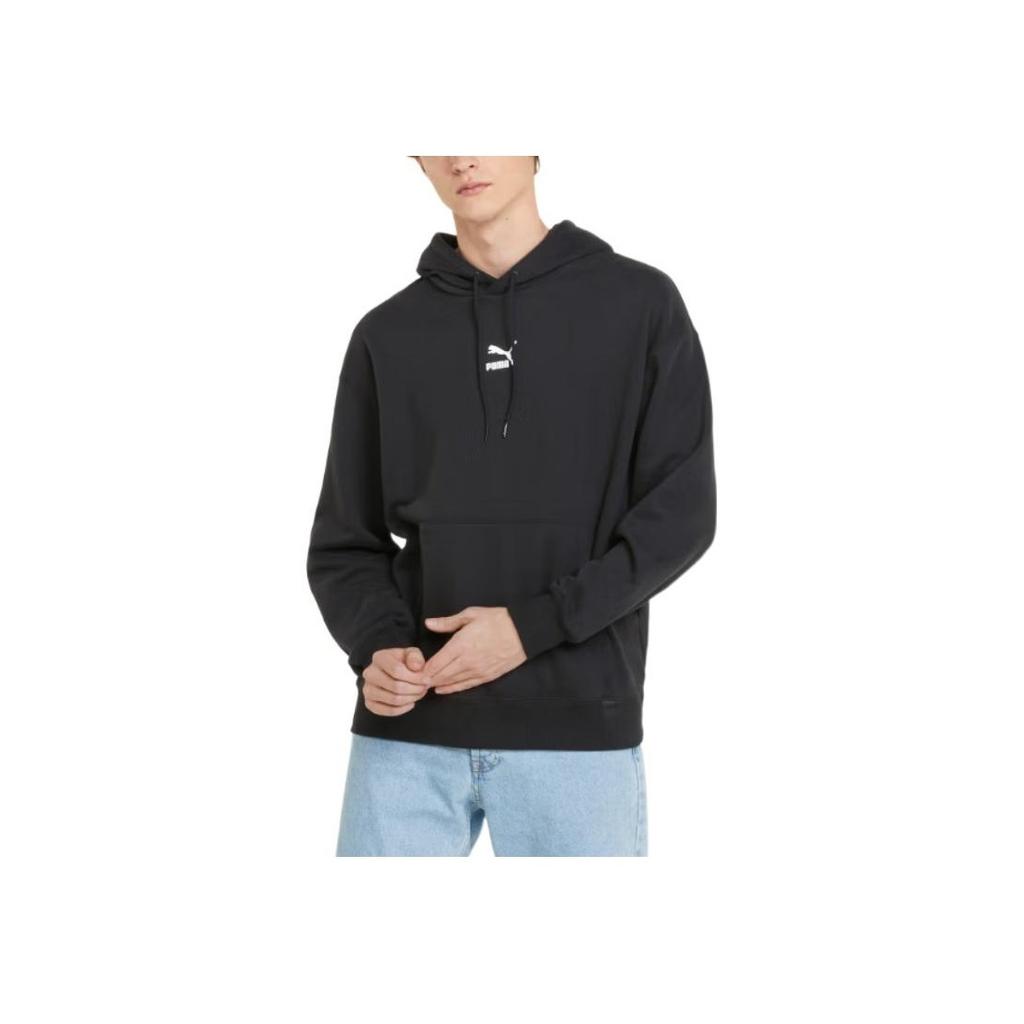 Puma Logo Print Loose Hoodie Pullover Men Tops Black 535305-01