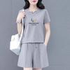 Women's Crew Neck Short Sleeve Letter Print Loose Fit Cotton Tracksuit Short Sleeve Top Elastic Waist Short Pants
