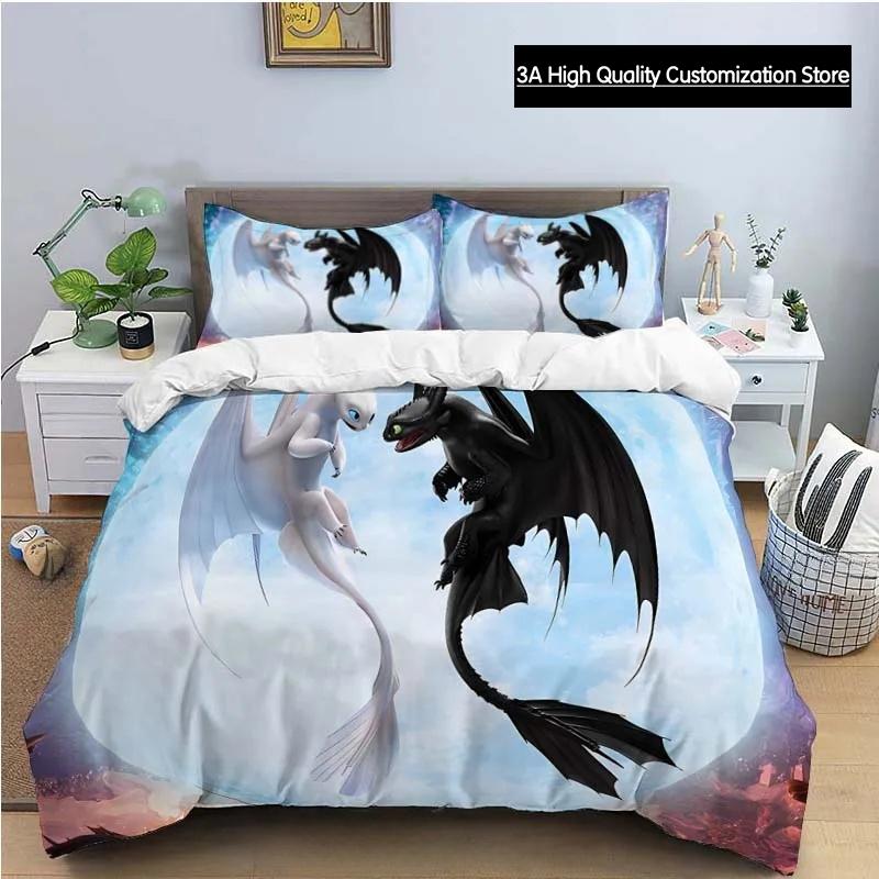 Cartoon Dragon Bedding Set Cute Lovely Duvet Cover with Pillowcase Single Double King Comforter Bed Cover Home Textile