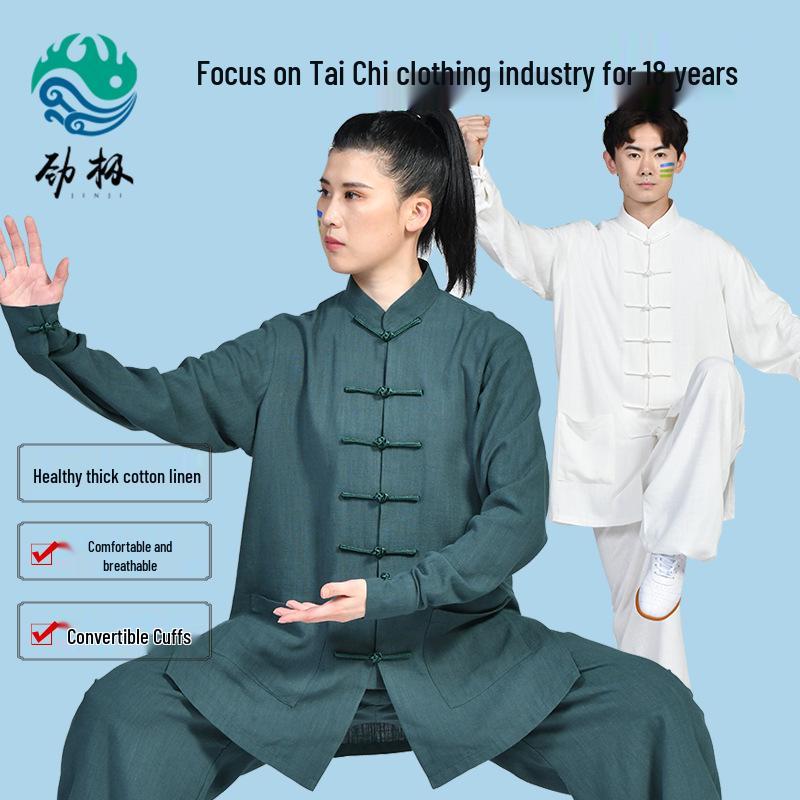 Unisex Cotton Linen Tai Chi Performance Suit - New Chinese Style Long Sleeve Wushu Practice Outfit
