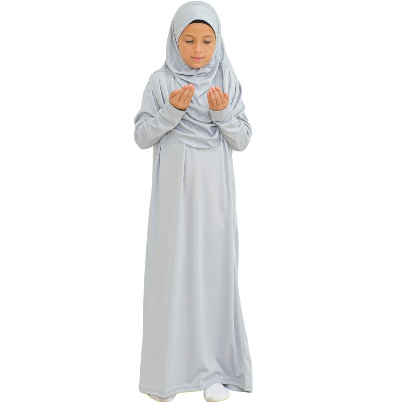 Rochie de Rugăciune pentru Copii Haine Musulmane pentru Fete Abaya cu Mâneci Lungi cu Hijab Set Maxi Islamic din Două Piese Eșarfă Caftan Jilbab