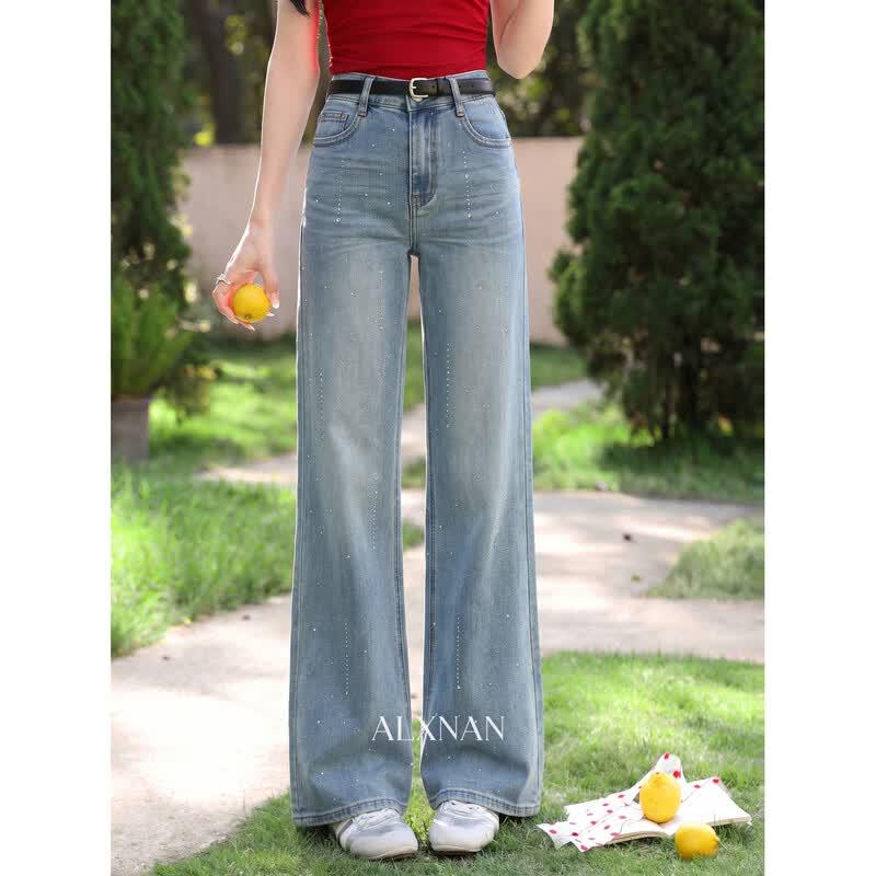 Women s High-Waisted Slimming Blue Micro-Flare Straight Jeans S