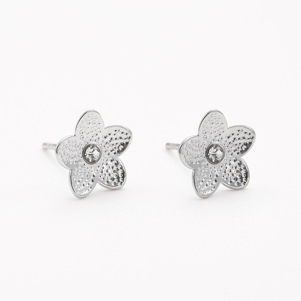 304 Stainless Steel Five-Petal Flower Earrings with Cubic Zirconia